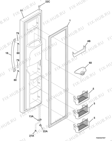 Взрыв-схема холодильника Electrolux ERL6298XX14 - Схема узла Freezer door